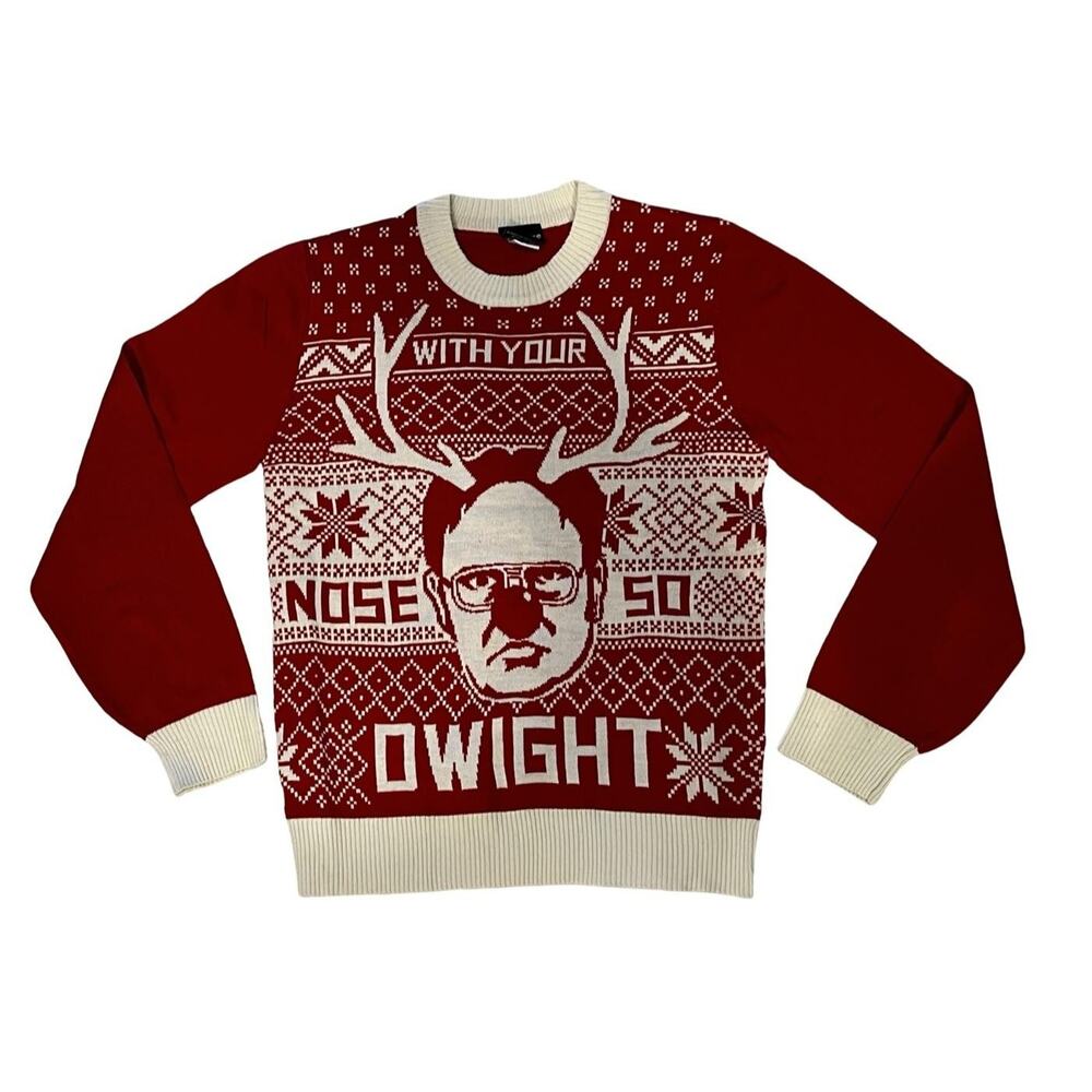 The Office Dwight Sweater Mens Small Red Ugly Christmas Acrylic Reindeer TV Show